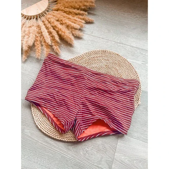 Prana Rusted Roof Stripe Swim Shorts Large Burgundy Red Board Shorts - Picture 4 of 9